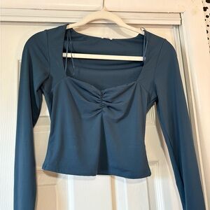 Garage Blue Long Sleeve Crop Top
